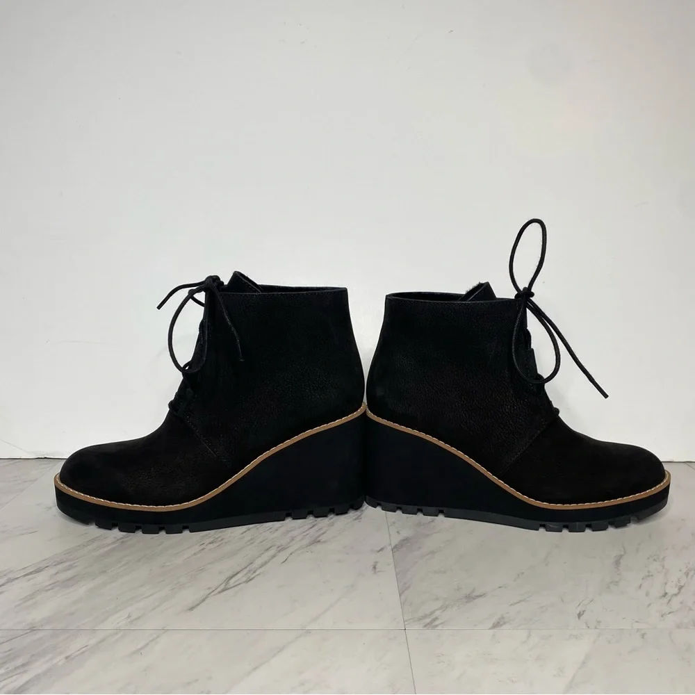 Eileen Fisher Alpine Black Wedge Lace Up Bootie 7 1/2